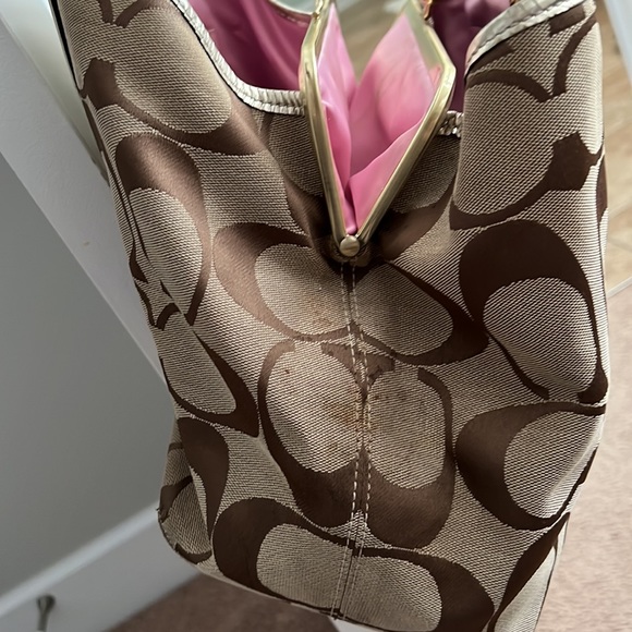 Used Coach Brown Signature Stripe Carry All Handbag - Picture 8 of 9